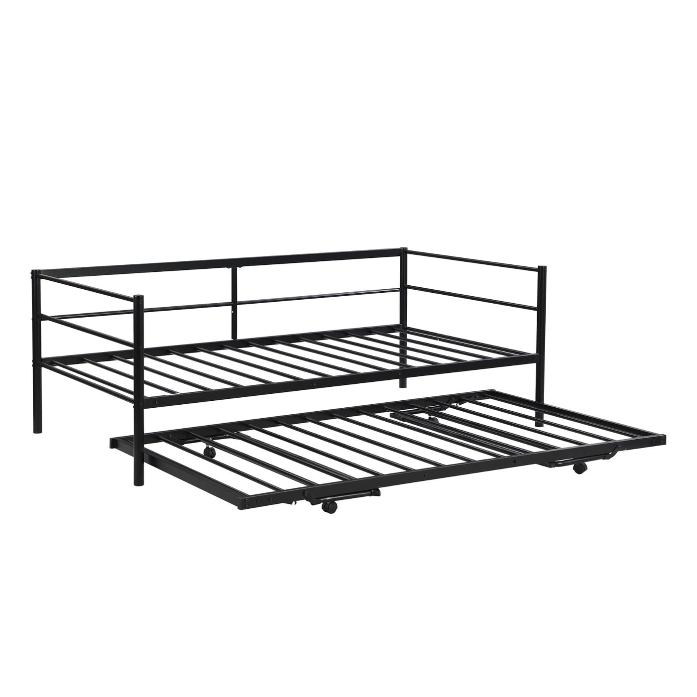 The Fabulous Twin Size Metal Daybed With Adjustable Trundle Up Trundle, Black