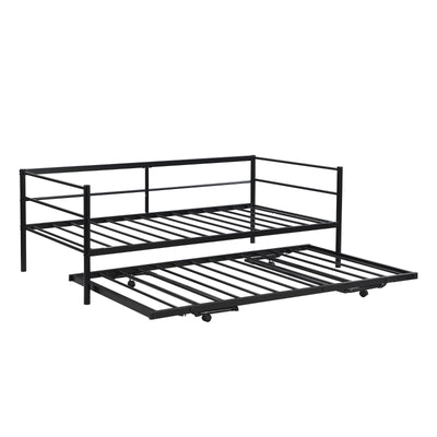 The Fabulous Twin Size Metal Daybed With Adjustable Trundle Up Trundle, Black