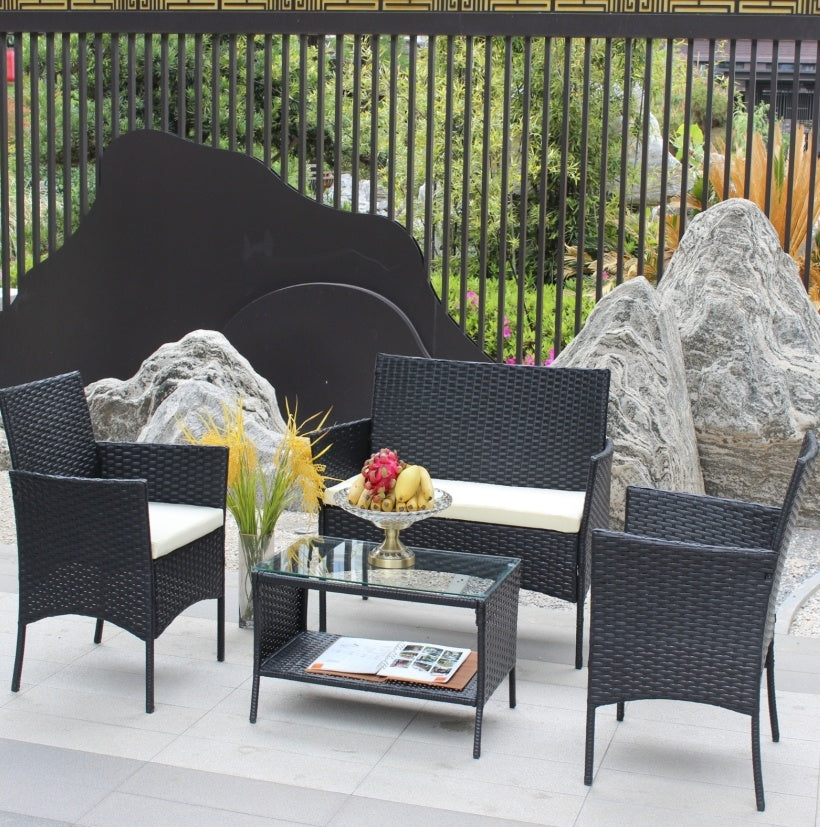 The Fabulous Toch of The 4PC Rattan Patio Set Outdoor Cushioned Wicker Sofa - Beige