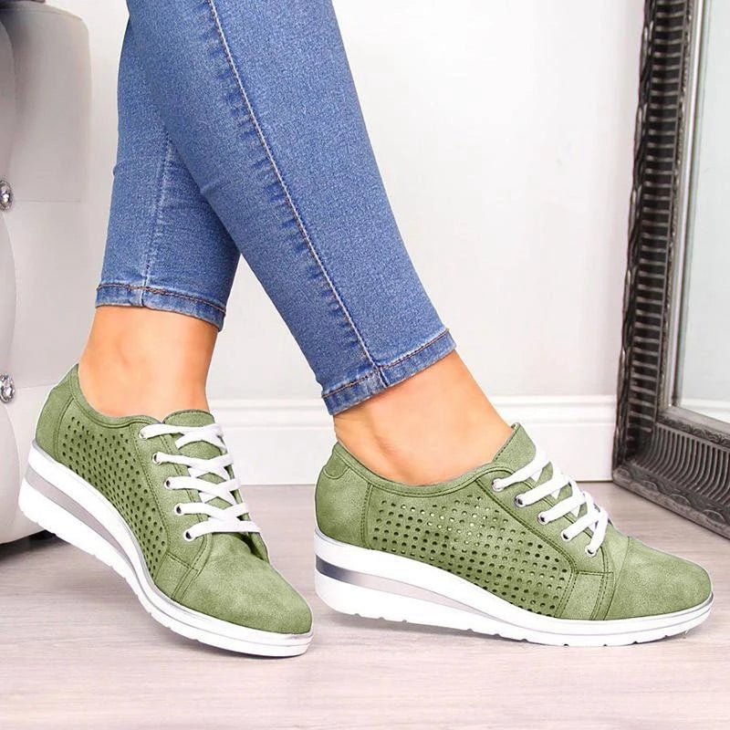 Summer Autumn Wedge Shoes Casual Sneakers Meddle Heel Pointed Toe Air Mesh Shoe