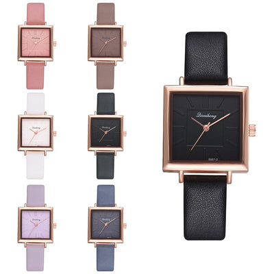 Women's Square Bracelet Wristwatches Contracted Leather Crystal Quartz Clock For Ladies