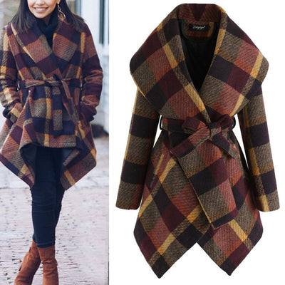 Women's winter irregular plaid coat