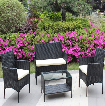 The Fabulous Toch of The 4PC Rattan Patio Set Outdoor Cushioned Wicker Sofa - Beige