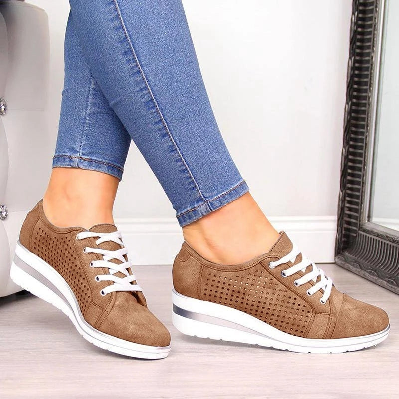 Summer Autumn Wedge Shoes Casual Sneakers Meddle Heel Pointed Toe Air Mesh Shoe