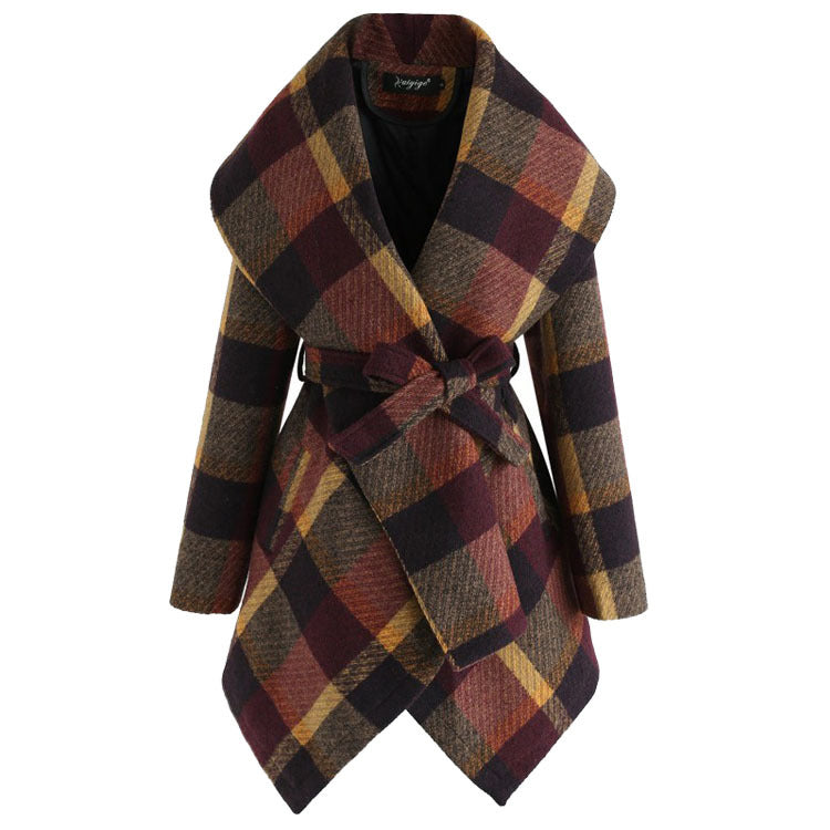 Women's winter irregular plaid coat