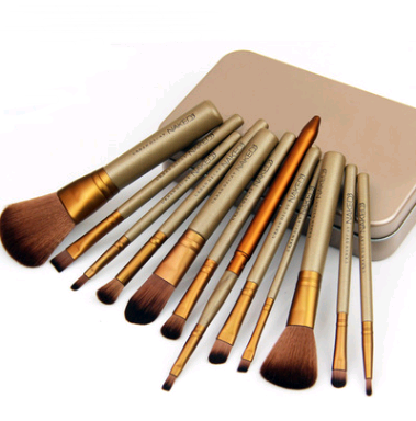 12-Piece Makeup Brush Set with Iron Box - Professional Tools