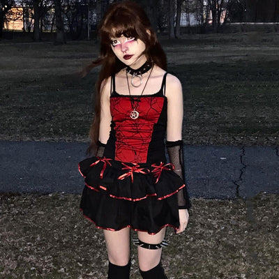 Spider Web Tank Kawaii Tank Gothic Halloween Tops Punk Dark Tops Aesthetic Street Wear Y2K