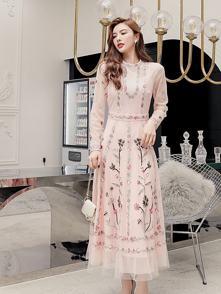 Ladies Elegant Temperament Skirt Heavy Embroidered Thin Dress