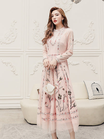 Ladies Elegant Temperament Skirt Heavy Embroidered Thin Dress