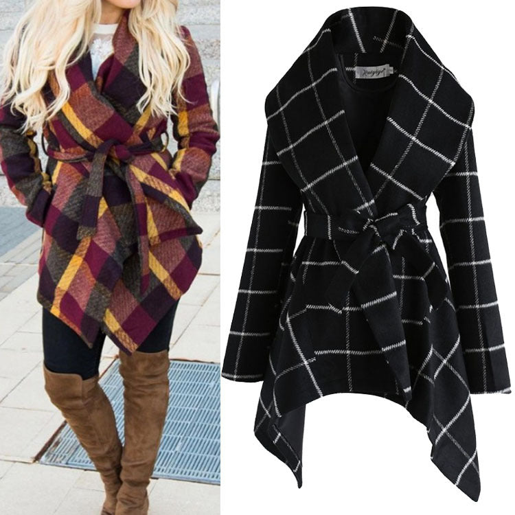 Women's winter irregular plaid coat