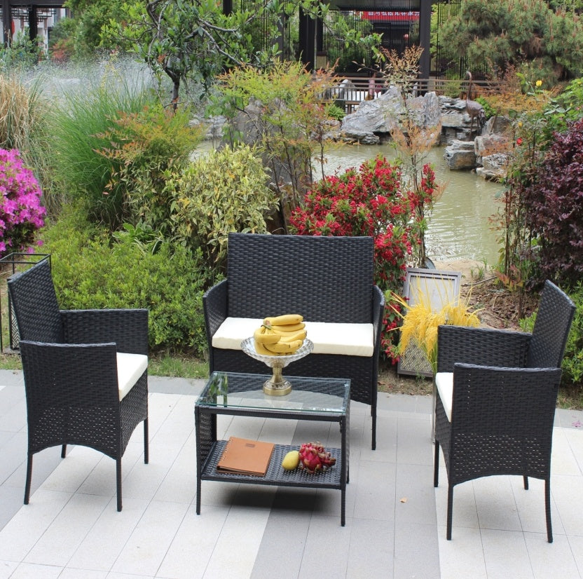 The Fabulous Toch of The 4PC Rattan Patio Set Outdoor Cushioned Wicker Sofa - Beige