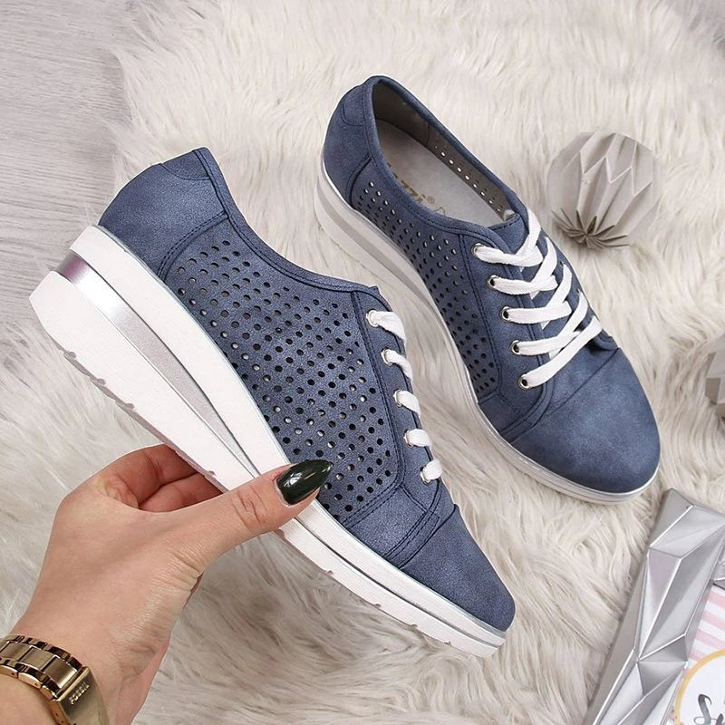 Summer Autumn Wedge Shoes Casual Sneakers Meddle Heel Pointed Toe Air Mesh Shoe