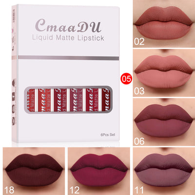 Matte Non-Stick Cup Waterproof Lipstick - 6 Long-Lasting Shades