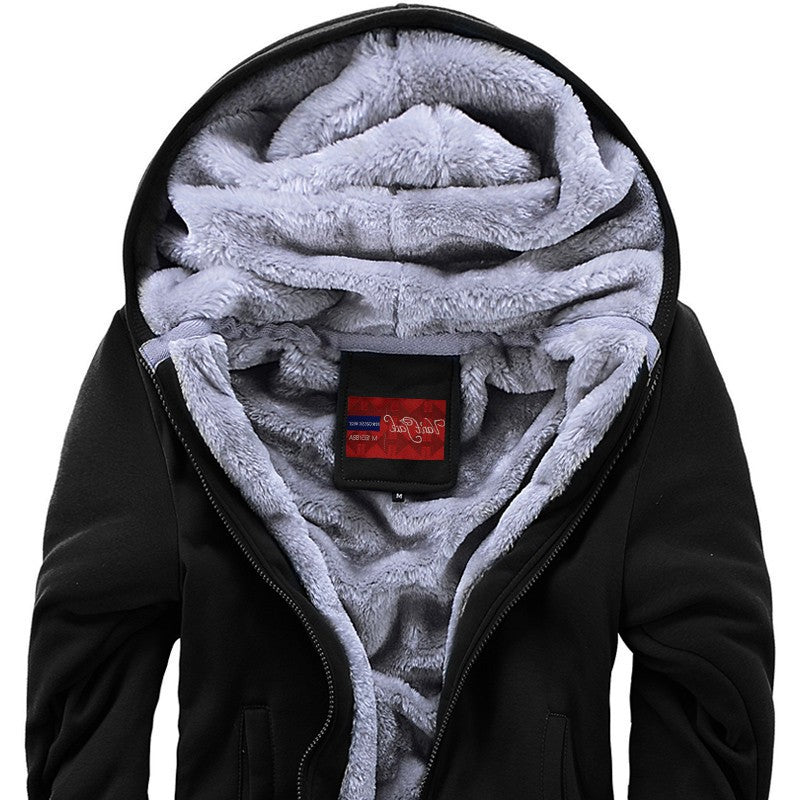 Men's Winter Coat hoodies Add Wool Jacket Hooded Sweater.