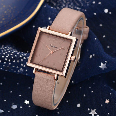 Women's Square Bracelet Wristwatches Contracted Leather Crystal Quartz Clock For Ladies