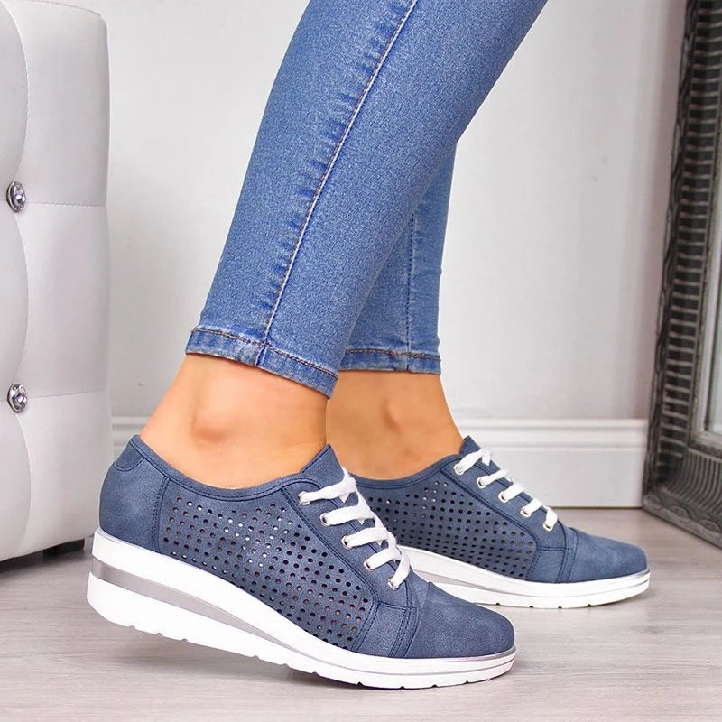 Summer Autumn Wedge Shoes Casual Sneakers Meddle Heel Pointed Toe Air Mesh Shoe