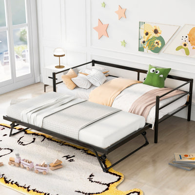 The Fabulous Twin Size Metal Daybed With Adjustable Trundle Up Trundle, Black