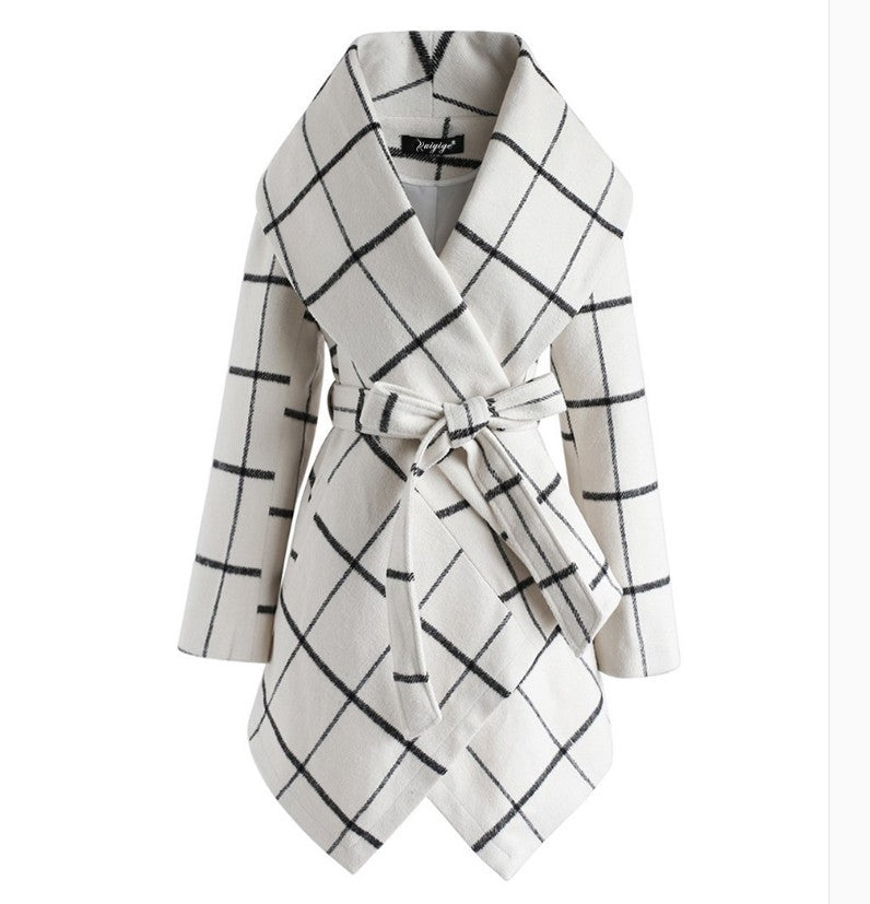 Women's winter irregular plaid coat