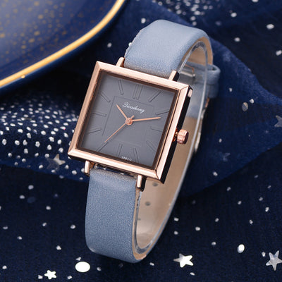 Women's Square Bracelet Wristwatches Contracted Leather Crystal Quartz Clock For Ladies