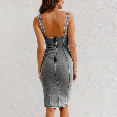 Women's U-neck Suspender Denim Dress Summer Casual Tight Slim Wear