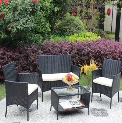 The Fabulous Toch of The 4PC Rattan Patio Set Outdoor Cushioned Wicker Sofa - Beige
