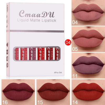 Matte Non-Stick Cup Waterproof Lipstick - 6 Long-Lasting Shades