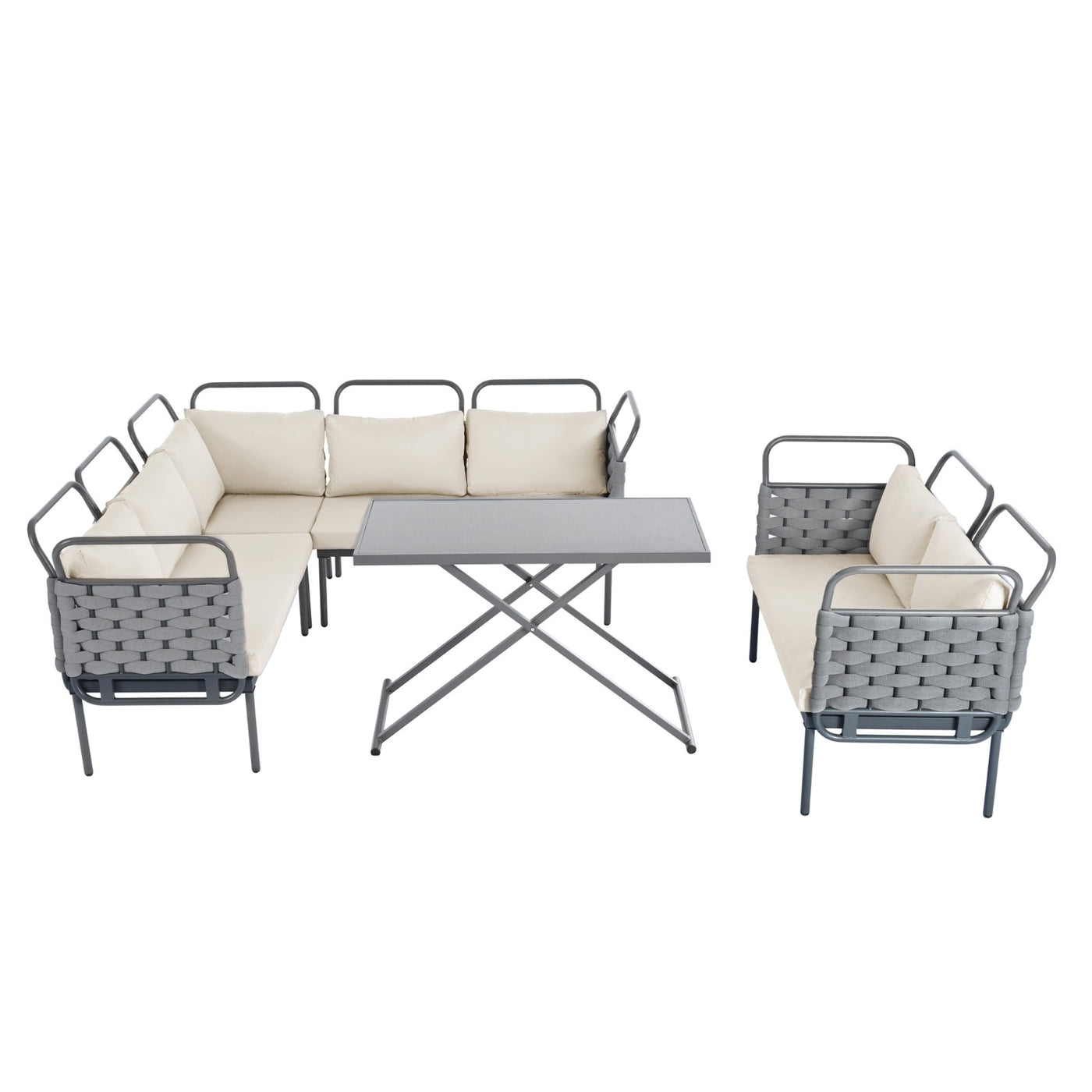The Elegantic Furniture Set With Glass Table And TOPMAX 5-Piece Modern Patio Sectional Sofa Set Outdoor Woven Rope