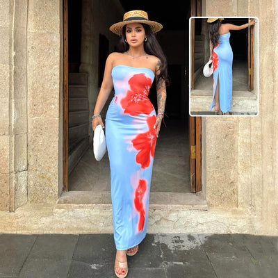 Classy Sexy & Elegant Slim Slit Tube Long Dress For Summer Beach Party For Women's Stylish Clothing