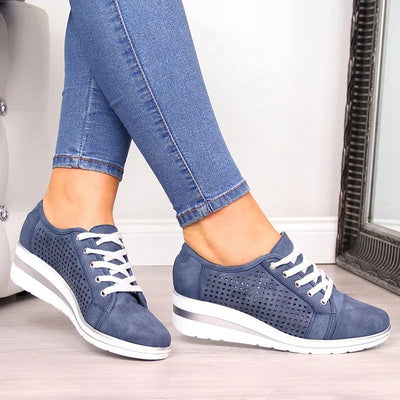 Summer Autumn Wedge Shoes Casual Sneakers Meddle Heel Pointed Toe Air Mesh Shoe