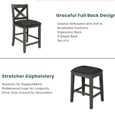 TOPMAX 5 Pieces Counter Height Rustic Farmhouse Dining Room Wooden Bar Table Set With 2 Stools And 2 Chairs, Gray