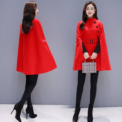 Sexy Elegant Winter Thickened Woolen Cloak Coat For Women