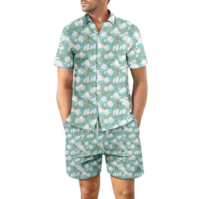 Men's Casual 2Pcs Printed Beach T-Shirt & Shorts Summer Suit Drawstring Pockets Shorts