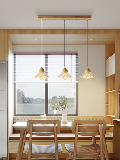 Solid Wood Glass Three Head Restaurant Nordic Luxurious Looking Modern Minimalist Chandelier