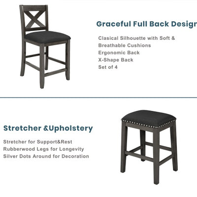 TOPMAX 5 Pieces Counter Height Rustic Farmhouse Dining Room Wooden Bar Table Set With 2 Stools And 2 Chairs, Gray