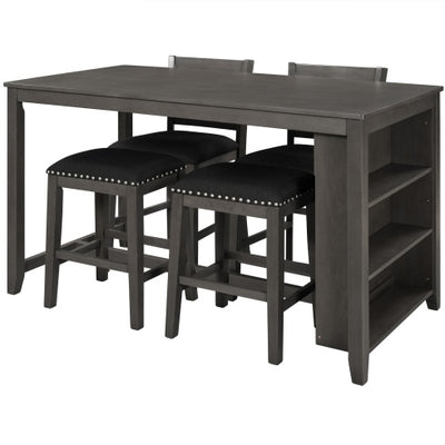 TOPMAX 5 Pieces Counter Height Rustic Farmhouse Dining Room Wooden Bar Table Set With 2 Stools And 2 Chairs, Gray