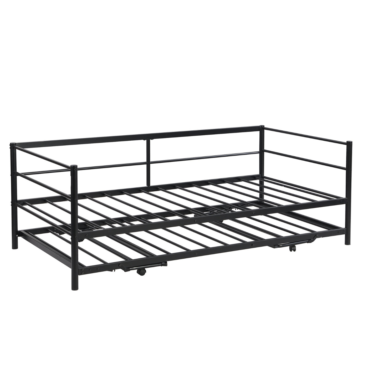 The Fabulous Twin Size Metal Daybed With Adjustable Trundle Up Trundle, Black