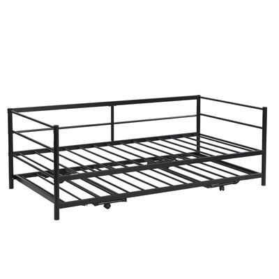 The Fabulous Twin Size Metal Daybed With Adjustable Trundle Up Trundle, Black