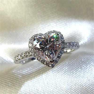 Heart Rings for Women Silver Color Wedding Engagement Bridal Jewelry Cubic Zirconia Stone Elegant Ring