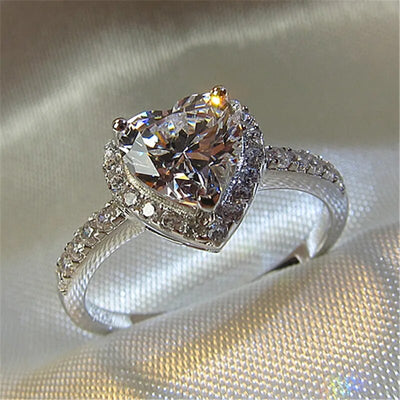 Heart Rings for Women Silver Color Wedding Engagement Bridal Jewelry Cubic Zirconia Stone Elegant Ring