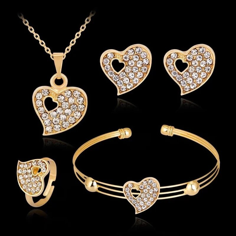 Jewelry Sets for Women, Crystal Pendant, Wedding Sets, Gold Plated Necklace, Bangle Earrings Ring Set