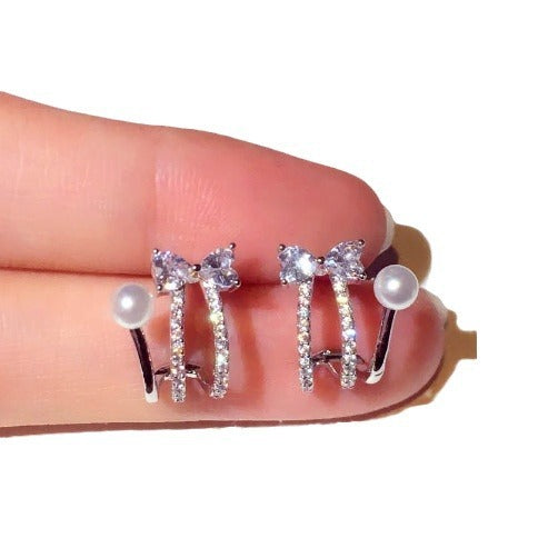 Bow Pearl Stud Earrings For Women