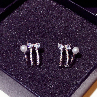 Bow Pearl Stud Earrings For Women