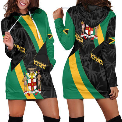 JAMAICA Country Flag Autumn Hoodie Dress Women Casual Wear Long Sleeve Hooded Dress