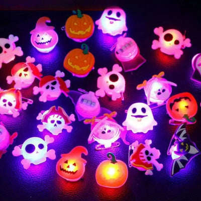 10/50Pcs Halloween Luminous Rings Creative Pumpkin Ghost Skull LED  for Children Finger Rings Toys Lights Jewelry Party Gifts