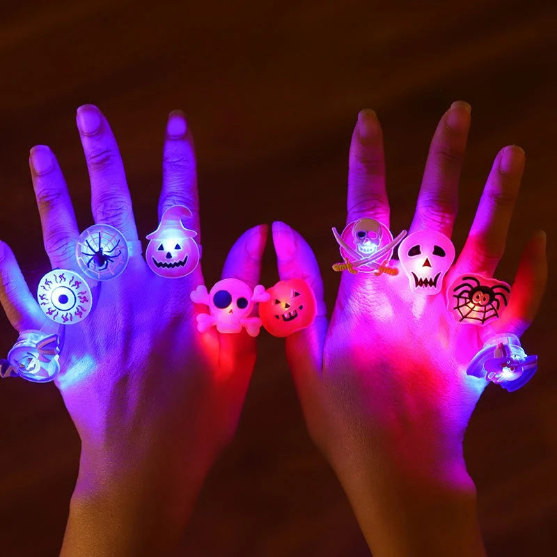 10/50Pcs Halloween Luminous Rings Creative Pumpkin Ghost Skull LED  for Children Finger Rings Toys Lights Jewelry Party Gifts