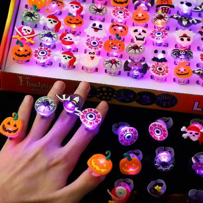 10/50Pcs Halloween Luminous Rings Creative Pumpkin Ghost Skull LED  for Children Finger Rings Toys Lights Jewelry Party Gifts