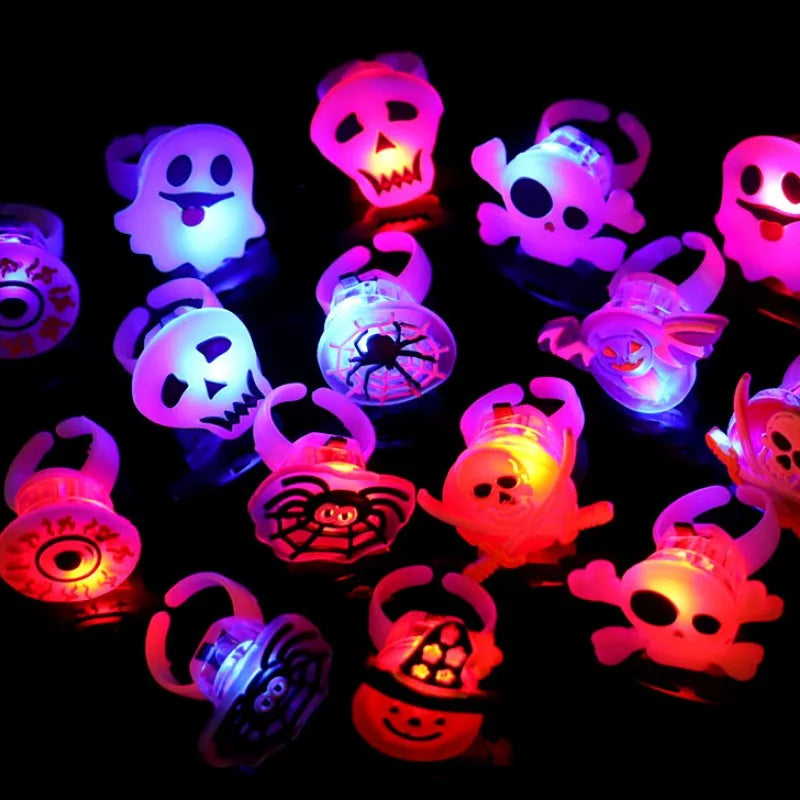 10/50Pcs Halloween Luminous Rings Creative Pumpkin Ghost Skull LED  for Children Finger Rings Toys Lights Jewelry Party Gifts