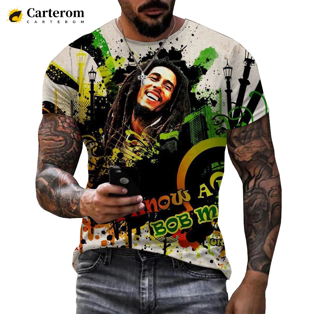 Bob Marley T-shirt: Reggae Music Streetwear, Casual Short Sleeve