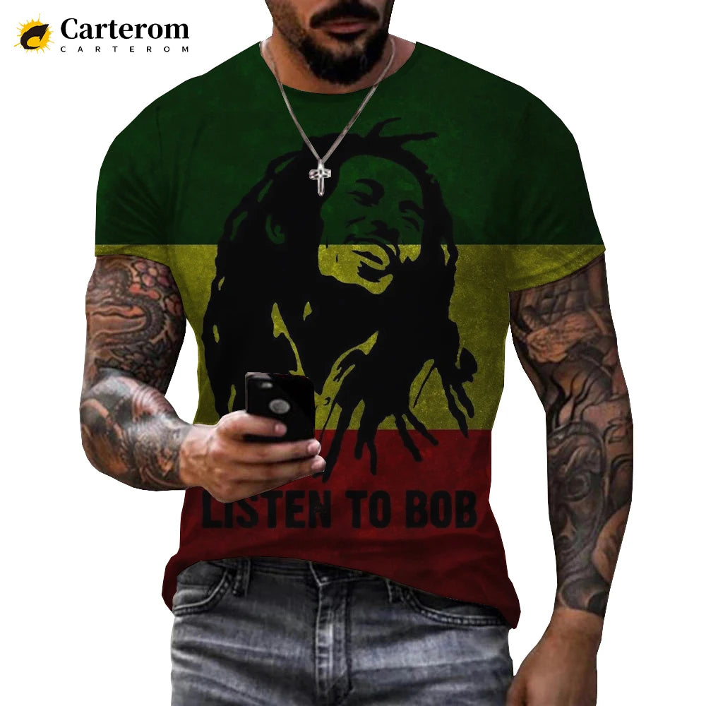 Bob Marley T-shirt: Reggae Music Streetwear, Casual Short Sleeve