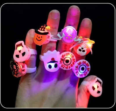 10/50Pcs Halloween Luminous Rings Creative Pumpkin Ghost Skull LED  for Children Finger Rings Toys Lights Jewelry Party Gifts